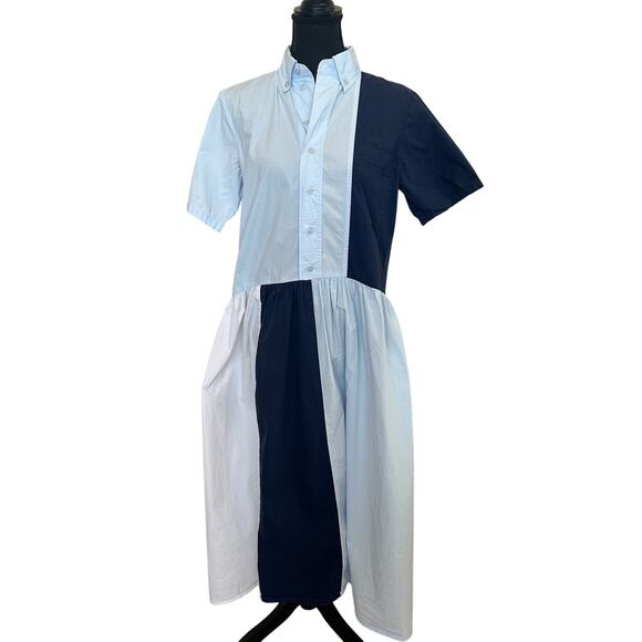 Plan C Blue Colorblock Shirt Midi Dress SMALL Cotton Oversized Designer $385 - Picture 9 of 12